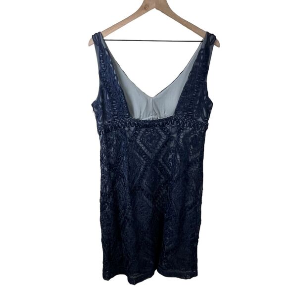 Adrianna Papell Womens Blue Crocheted V Neck Sleeveless Sheath Dress 12 - Picture 2 of 6